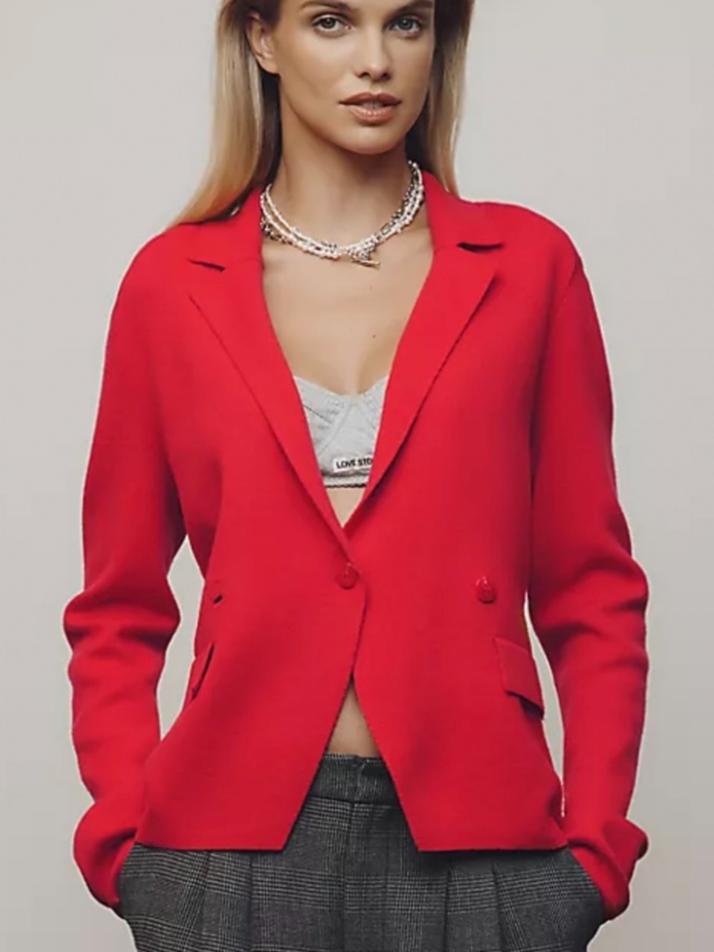 Maeve by Anthropologie Knit Blazer Lipstick Red SZ XL